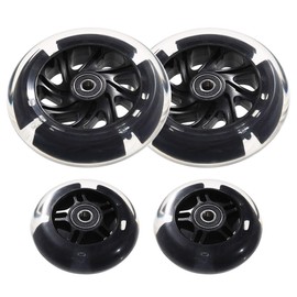 120mm Front & 80mm Rear Flashing 3-Wheeled Kid Scooter Replacement Wheels, Complete Led Light-Up Wheels Set for Kid Push Kick Scooter, Set of 4 (Black)