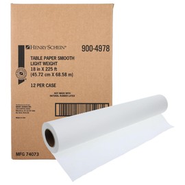 Henry Schein Exam Table Paper, 12 Rolls/Case, 18"x225", Lightweight Smooth, White, Latex-Free – Ideal for Medical and Dental Offices