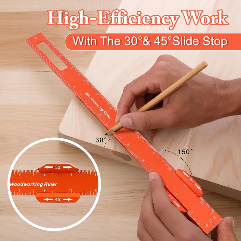 GAINNEER Woodworking Ruler Set 3PCS(6/8/12-Inch) - Precision Aluminum Pocket Rulers