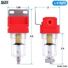 TAILONZ PNEUMATIC 1/4 inch NPT 150 PSI Air Line Filter with 5 Micron Filter Element, Polyethylene Bowl (Manual Drainage）