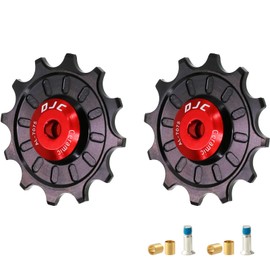 DJC Bike Ceramic Bearing Pulley Wheel 2pcs Guide Roller 11T 12T 13T 14T 15T 16T 17T MTB Road Bike Rear Derailleur for Shimano for Sram Pulley(red 2pcs 12T)