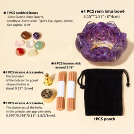 Amethyst Resin Crystal Lotus Incense Burner with Removable Ash Collector - 15pcs Set for Meditation Room, Yoga & Home Decor