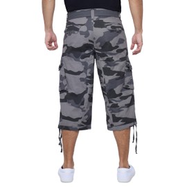X RAY Men's Belted Long Cargo Shorts for Men, Below Knee Length Mens Cargo Shorts, 3/4 Pants (Big and Tall Shorts for Men) Black CAMO 42