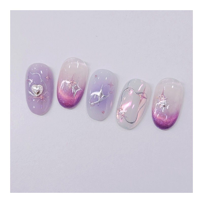 Purple Stella Handmade Nail Tips - Coffin Midi / 퍼플스텔라