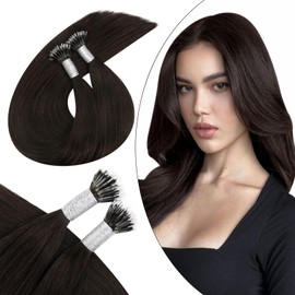 Ugeat Brown Nano Beads Hair Extensions Brown Human Hair Extensions Nano Tip Hair Extensions Human Hair Extensions #2 40cm 50 Grams