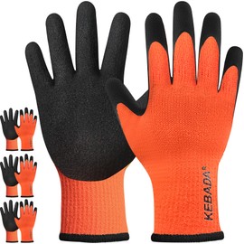 Kebada T3 Winter Work Gloves for Men and Women, Warm Knit Cold Weather Work Gloves, Thermal Insulated Freezer Gloves, 100% Latex Coating Non-slip Grip, Long Wrist Design, 3 Pairs, Orange, XX-Large