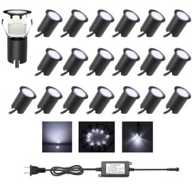YZGWZLD Recessed LED Deck Lights Kits with Protecting Shell,20Pack Φ1.18 IP67 Waterproof 12V Low Voltage Embedded Step Stair Cool White Outdoor Landscape LED Lighting for Yard,Garden,Floor,Entryways