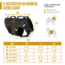 OneTigris X Destroyer Tactical Dog Harness 3 Handles Heavy Duty Dog Vest with Metal Buckles (Black, L)