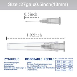 100Pack 27 Gauge 0.5 Inch Needle, Luer Lock Individually Sealed Wrapped, Disposable Dispensing Lab Supplies