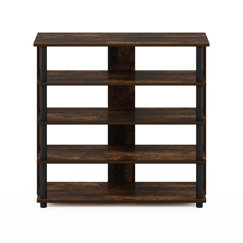 Furinno Turn-N-Tube 5 Tier Wide Shoe Rack, Amber Pine/Black