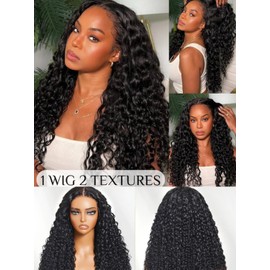 Nadula Bye Bye Knots Mixed Curls Water Wave and Jerry Curly Glueless Drawstring Wig Human Hair, 7x5 HD Pre Everything Glueless Wigs Pre Plucked Pre Cut Bleached Knots Ready to Wear 150% Density 18inch