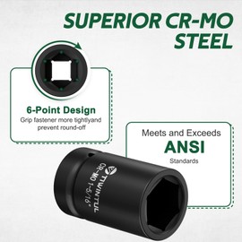 TIWINTUL 1-5/16" Impact Socket 1" Drive, 6 Point Design, CR-MO Axle Nut Socket, ANSI Certified, Heavy Duty Socket 1 Inch Drive for Truck, Trailer, Industrial & Fleet Maintenance