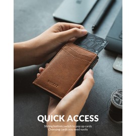 VULKIT Men's Slim Wallet Pop Up Card Holder RFID Blocking Metal Wallet Minimalist Design Holds Up to 11 Cards