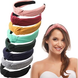 8 Piezas Diademas Anchas para Mujer,Diadema de Nudo Cruzado para Mujer y Niñas,Nudo Turbante Diadema Banda,Elásticos Diadema de Suave Punto para Mujer y Niñas(8 Colores)
