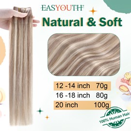 Easyouth Wire Hair Extensions Real Human Hair Wire Human Hair Extensions Ombre Ash Brown mix Platinum Blonde Fish Line Human Hair Extensions Invisible 20inch 100g