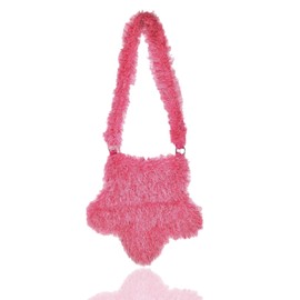 GRUMOTA Fuzzy Plush Bag for Women,Y2K Furry Faux Fur Star Shape Crossbody Shoulder Purse,Soft Fluffy Autumn Winter Tote Handbag(Pink)
