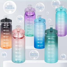 DEARRAY Tritan Water Bottle with Straw and Time Marking, 2 Litres, BPA-Free, Motivational Water Bottle with Time, Large Sports Bottle for Gym, Fitness, Hiking