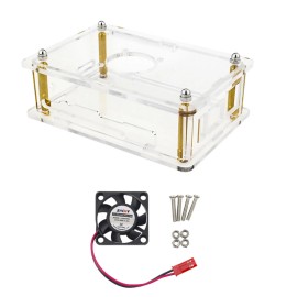 For Orange Pi Acrylic Enclosure Clear Box Protective Shell Cover + Cooling Fan for Orange Pi 5