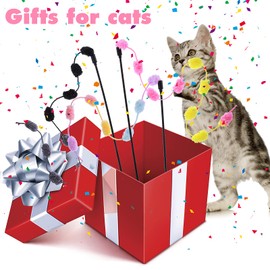 Cobee Cat String Toys, 3 Pack Interactive Cat Teaser Wand String Toys Colorful Ribbon Charmer with Furry Plush Balls for Kittens Stick Cat Toys for Indoor, Cats to Play Chase Exercise