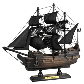 SAILINGSTORY Wooden Pirate Ship Model Black Pearl Sailing Ship Decor 10"