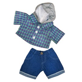 Skater Hoodie with Denim Pants Teddy Bear Outfit (16")