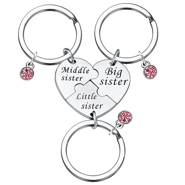Sister Keychain Gifts for 3 Sisters 3PCS Middle Sis Big