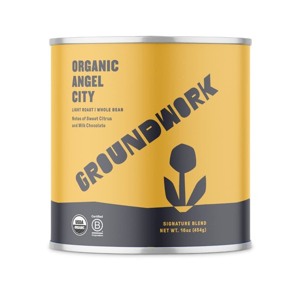 Groundwork Coffee, Organic Angel City, Whole Bean, 16 Ounce Cans (Pack of 2)