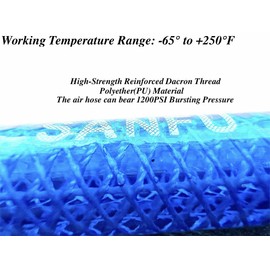 SANFU (PU) Polyurethane Reinforced Air Hose 1/4”ID(6.3 x 9.8mm) x 100ft, Anti-low temperature 300PSI with 1/4-Inch Swivel Solid Brass Quick Coupler and Plug, Navy Blue(100’)