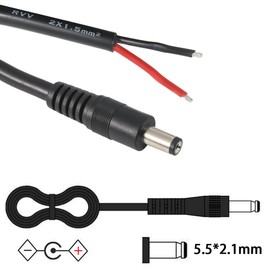 Jienk 2Pcs 1FT 14AWG 15A 12V DC Power Pigtails Cable, 5.5mm x 2.1mm Male Barrel Jack Plug to Bare Wire Open End Repair Cable for CCTV Security Camera,DVR,LED Strip Light Power Supply Replacement