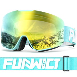 FUNWICT Ski Goggles Men Women Ski Goggles for Glasses Wearers Anti-Fog with UV Protection Windproof Ski Goggles Compatible with Ski Helmet for Skating Snowboard Snowmobile (Yellow)