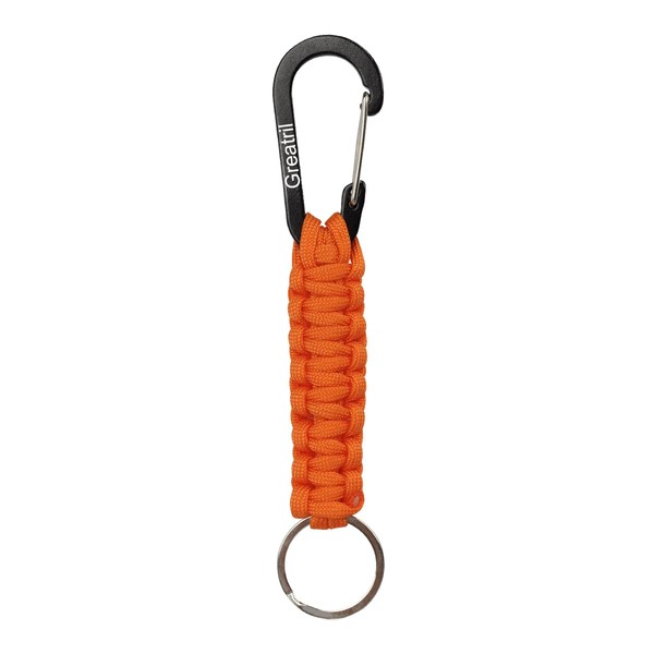 Keychain Keyring with Carabiner - GREATRIL Paracord Key Chain Hanger Carabiners Clips for Outdoor Boys/Girls/Men/Women (Orange)