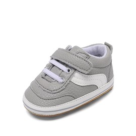 Shidangdisk Baby Shoes Boys Girls Infant Sneakers PU Leather Non-Slip Soft Rubber Sole Toddler Crib First Walker Shoes (Grey, Infant, 0-18 Months, Medium)