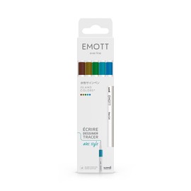 uni-ball Emott Uni Mitsubishi Pencil - 5 Felt Tip Pens Island Colors - for Writing, Drawing, Plotting with Style - Fine Tip 0.4mm - Green, Sky Blue, Turquoise, Dark Yellow, Brown