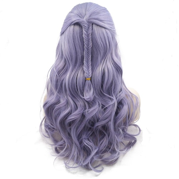 Pastel Mixed Purple Wig with Fishtail Long Straight Wavy Synthetic Lace Front Wigs Heat Resistant Fiber for Women Natural Looking Free Part Drag Queen Wigs Party&Cosplay&Daily Wigs 26"