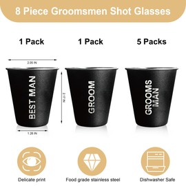 BachpartyGifts Groomsmen Gifts Set of 8, Stainless Steel Shot Glasses, Bachelor Party Favors Gifts for Men, Team Groom Cups(Words-Bold)
