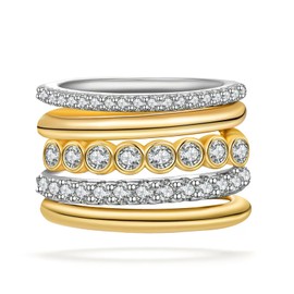 BOMAIL 14K Gold Plated Interlocked Stackable Rings for Women - Gold Silver Mixed Metal Statement Multi Rings Dainty Cubic Zirconia CZ Connected Band Thumb Ring Jewelry for Women, Metal, Cubic Zirconia