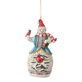 Enesco Jim Shore Heartwood Creek Snowman with Cardinal Hanging Ornament, 4.53 Inch, Multicolor