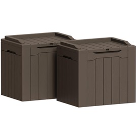Greesum Greesum 31 Gallon Deck Box for Outside, All Weather Outdoor Storage Boxes for Patio Furniture Set, Package Delivery Box, Garden Tools, Brown(Set of 2)