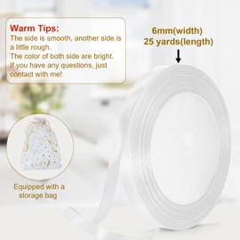 Bealif White Satin Ribbon, 6mm X 22m White Solid Color Fabric Ribbons Thick Decorative Ribbon for Hair Bows, Sewing Project, Gift Wrapping, Crafting, Floral,Wedding Decoration(25 Yards)
