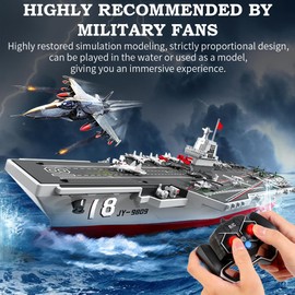 RC Boats for Kids 8-12, 16-inch Warship Battleship Aircraft Carrier with 2 Rechargeable Batteries, 15mph High Speed Remote Control Military Ship for Pool & Lake, Exhibits Model Gift for Boys