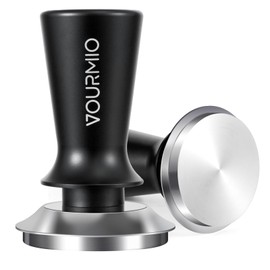 VOURMIO 53mm Espresso Tamper - Spring-Loaded Coffee Tamper with Flat Stainless Steel Base, Compatible with Breville 54mm Portafilter Basket, Professional Barista Accessories, Black