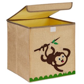 Relaxdays Storage Box Monkey Design Fabric Box for Children Foldable HxWxD: 33 x 33 x 33 cm Toy Box Beige/Brown