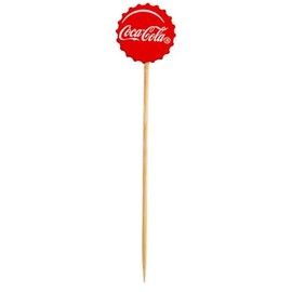 TableCraft 12290 Coca-Cola Red Bottle Cap Decorative Picks, 4.5” Bamboo & Pinewood, Nostalgic Single-Use Garnish for Cocktails, Appetizers, Cupcakes & Sliders, Retro Party Decor, Pack of 100