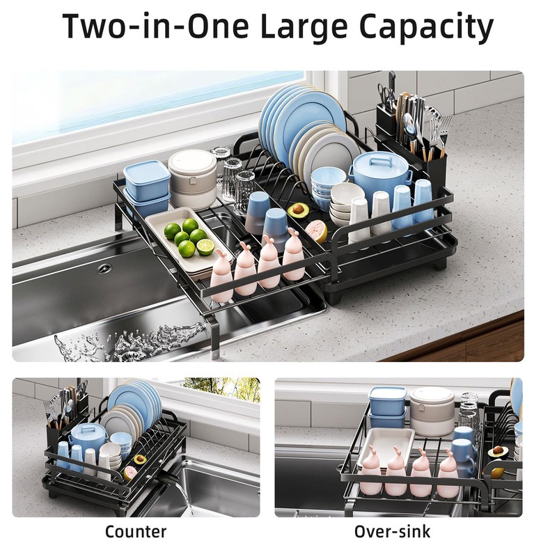 Kitchen Dish Drying Rack – Multifunctional & Expandable Dish Drainer;