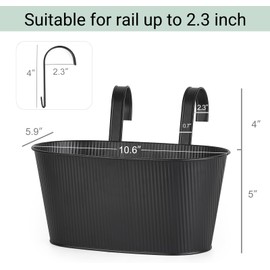 Mkono Metal Railing Planter Box 5 Pack Balcony Hanging Planter for Outdoor Plants with Detachable Hooks and Drain Holes Fence Planters for Any Balcony, Porch or Deck (5, Small)