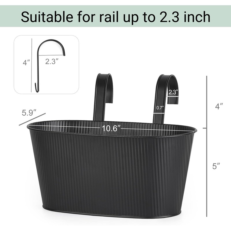 Mkono Metal Railing Planter Box 5 Pack Balcony Hanging Planter