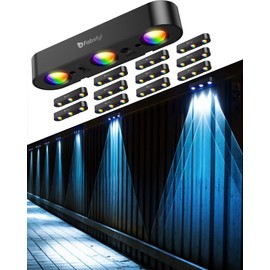 Solar Outdoor Fence Lights Solar Powered 12 Pack, Upgraded 50LM RGB Outdoor Solar Lights with Sync Group Control & 10 Light Modes, Solar Lights Outdoor Waterproof IP65 for Outside Porch, Wall, Deck