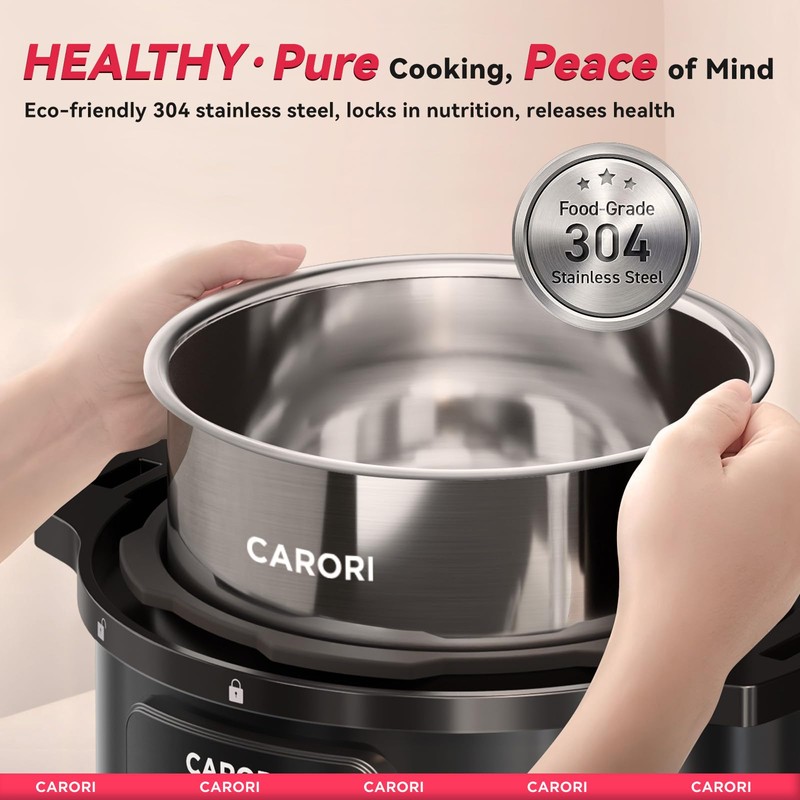 CARORI 1200W 12-in-1 Electric Pressure Cooker 8Qt, Stainless Steel Pressure