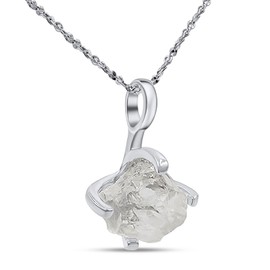 Natural raw Clear quartz pendant chain necklace with white gold over 925 solid sterling silver, birthstone dainty solitaire gift for her, uniquelan jewelry (clear-quartz)