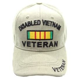 First Military Choice Disabled Vietnam Veteran Baseball Cap, Service Ribbon Design, Beige with Black Letters